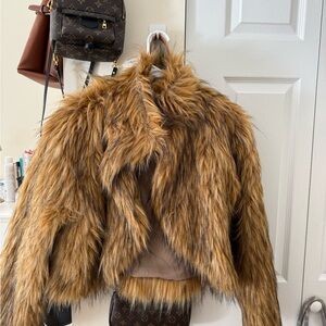 Reclaimed Vintage Faux Fur Jacket in Brown and Tan